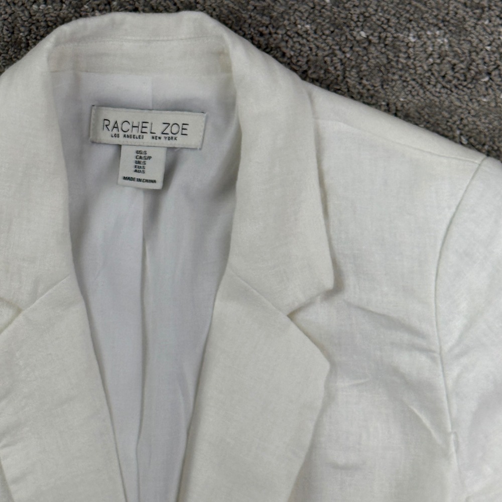 Rachel Zoe Womens Small Linen Blend Blazer White One Button Tailored Jacket Chic